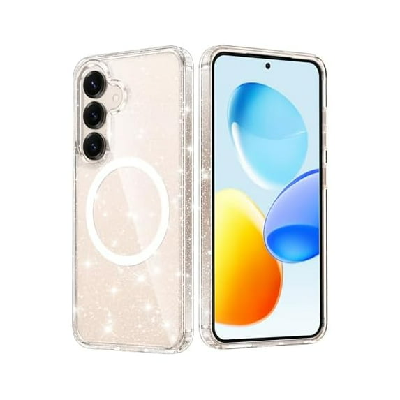 FU1999 for Samsung Galaxy S25 Case: for Galaxy S24 Clear Magnetic Military Grade Drop Protection Shockproof Anti Yellowing Cell Phone Cover - Slim Rugged Protective Bumper Transparent Cases(Glitter)