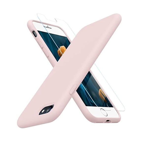 FU1999 Ultra Slim Designed for iPhone SE Case 2022(3rd Gen)/iPhone SE 2020(2nd Gen)/iPhone 7/iPhone 8 Cases with Screen Protector, Multi-Color Silicone Shockproof Phone Case(Sand Pink)