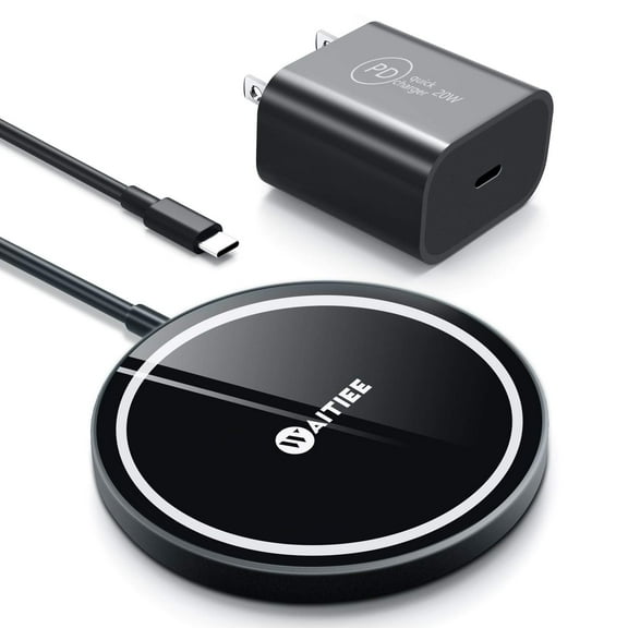 FU1999 Wireless Charger, Fast Magnetic Wireless Charger for iPhone 12/12mini/12pro/12pro max, AirPods 2/Pro and All QI-Enable with Rubber Anti-Skid Ring and Type-C 20W Adapter (A8)