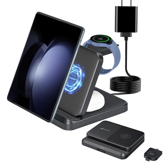FU1999 Wireless Charging Station for Samsung Galaxy Z Fold 7/6/5/4/3/2, Foldable 3 in 1 Samsung Wireless Charger for Galaxy Z Fold/Galaxy Z Flip/Galaxy Watch/Galaxy Buds/Galaxy S/Note Fast Charging