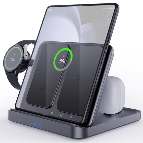 FU1999 Wireless Charging Station for Samsung Galaxy Z Fold 7/6/5/4/3/2, Foldable 3 in 1 Samsung Wireless Charger for Galaxy Z Fold/Galaxy Z Flip/Galaxy Watch/Galaxy Buds/Galaxy S/Note Fast Charging