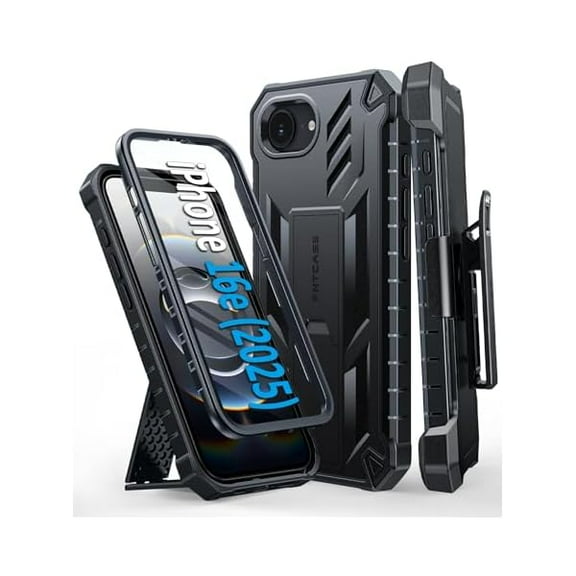 FU1999 for iPhone 16e Phone Case: Military Grade Drop Proof Protection Mobile Cover with Kickstand & Belt Clip | Matte Textured Rugged Shockproof TPU | Protective Sturdy iPhone 16e Cases 2025