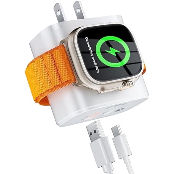 FU199923W for Apple Watch Charger, Portable Dual Ports Fast Charging Plug, USB C Wall Power Adapter for Apple Watch 9/8/7/6/5/4/3/SE/Ultra, Compatible with iPhone Samsung AirPods Android-White