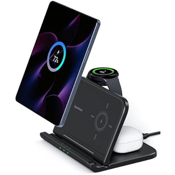 FU199925W Fast Wireless Charger for Samsung Z Fold 6/5/4/3/2/Pixel 9 Pro Fold, 3 in 1 Charging Station for Samsung Watch 7/6/5/4/3, Galaxy Earbuds, 705S (No Adapter)