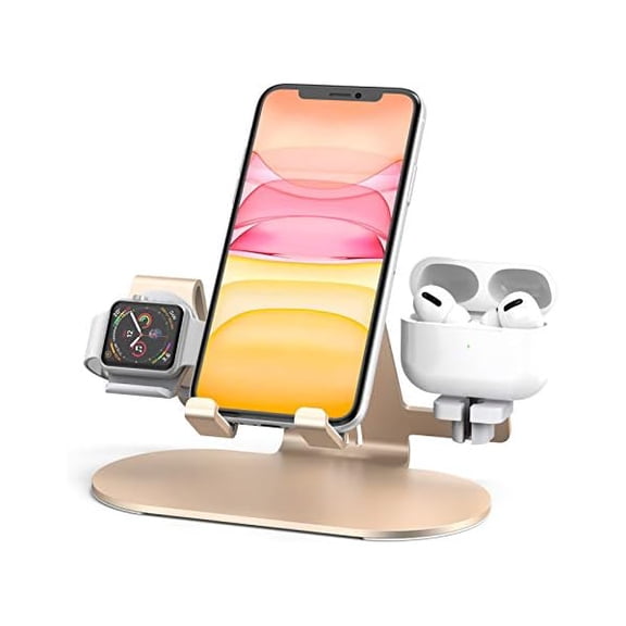 FU19993 in 1 Phone Stand for Desk Aluminum Apple Watch Charger Stand Phone Holder for iPhone 14 13 12 11 All Series, iWatch Series 8/SE2/7/6/SE/5/4/3/2, AirPods, iPad