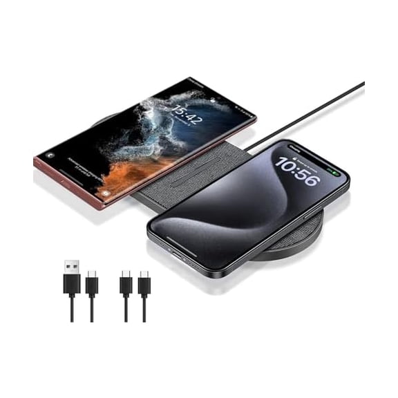 FU199940W Wireless Charging Pad, Dual 20W Fast Wireless Charging Mat for iPhone 16 15 14 13 12 11/Pro/Pro Max/SE/X/XS,Apple Airpods 4/3/Pro,15W Wireless Charger Station for Samsung Galaxy/Note/Bud+