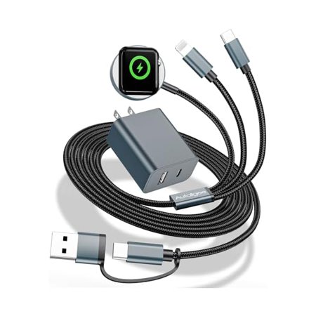 FU19995FT Travel Essentials for Apple Watch Charger 3 in 2 Multi Fast Charging Cable USB C/A PD20W Charger Block Compatible with iWatch Ultra/SE/10/9/8/7/6/5/4/3/2/1,iPhone16/15/14/13/Galaxy S24