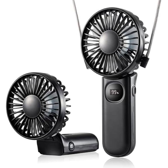 FU1999Handheld Mini Fan, Handheld/Neck/Desk 3 in 1 Small Portable Fan USB Rechargeable, 3000mAh Battery Operated with LED Display, 180 Foldable with 5 Speed Wind (Black)