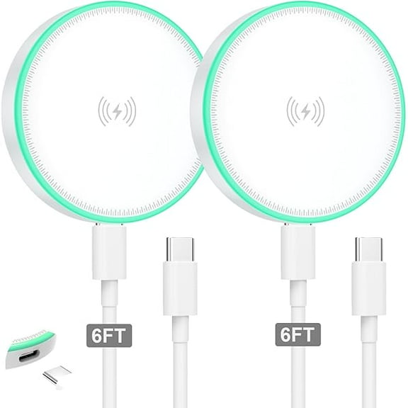 FU1999MagSafe Charger 2Pack 15W Magnetic Wireless Charger Fast Charging Pad with 6FT USB C to USB C Cable Compatible with iPhone 16/15/14/13/12 Series & AirPods 3/2/Pro | Strong Magnet Technology
