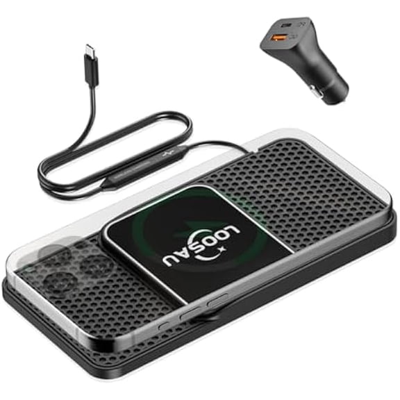 FU1999Magnetic Wireless Car Charger Pad 15W for Mag-Safe, for iPhone 16 Car Phone Non Slip Wireless Charger Charging pad Fit for iPhone 16 15 Pro Max 14 13 12(Black-1M Cable)