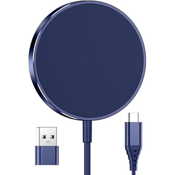 FU1999Magnetic Wireless Charger 15W Compatible with Mag-Safe Charger for iPhone 15 14 Pro Max Plus/13 Pro Max Mini/12,Magnetic Wireless Charging Pad for Airpods 3/2/Pro,Mag Safe Charger (Blue,1 Pack)