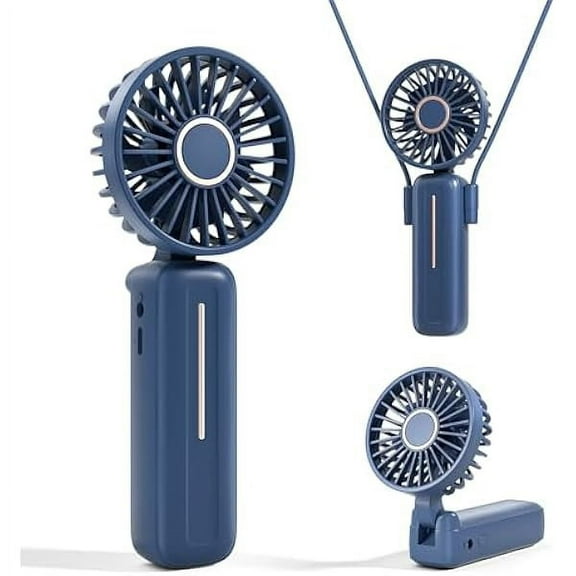 FU1999Portable Handheld Fan,Small USB Fans 3-IN-1 Hand/Desk/Neck, Foldable Hand Fan for Personal Cooling, Rechargeable Battery Operated, Mini Size Easy Carry for Travel, Trip, Outdoor, Blue