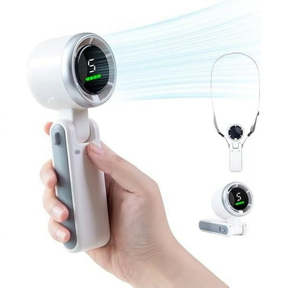 FU1999Portable Handheld Turbo Fan, 3600mAh Battery Operated Fan with LED Display, Mini Portable Fans, 180°Adjustable, 5 Speeds, Handheld/Neck/Desk 3 in 1 Personal Hand Fans for Indoor Outdoor