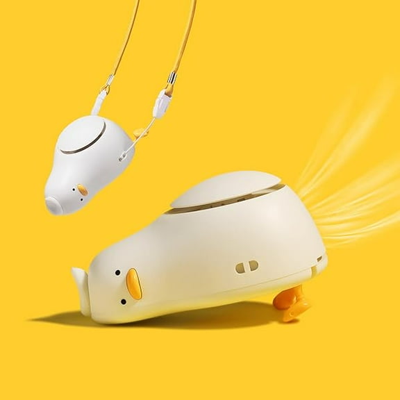 FU1999Portable Neck Fan, Hanging Neck Fan with Adjustable Lanyard, USB Rechargeable Mini Hand Held Fan3 Wind Speed Personal Fan, Cute Bladeless Fan for Home Office Outdoor Travel (LIE-IN-PEACE DUCK)