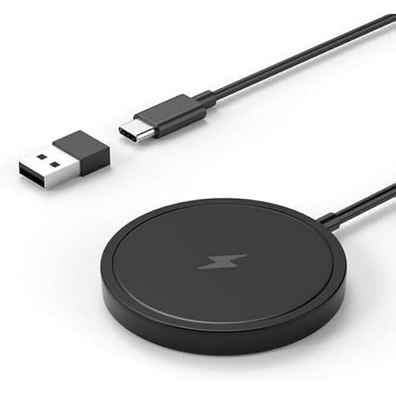 FU1999Wireless Charger, 15W Max Fast Magnetic Wireless Charging Pad Compatible with iPhone 16/15/14/13/12 with USB-A Converter Black