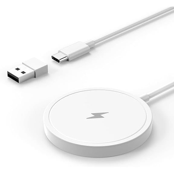 FU1999Wireless Charger, 15W Max Fast Magnetic Wireless Charging Pad Compatible with iPhone 16/15/14/13/12 with USB-A Converter White