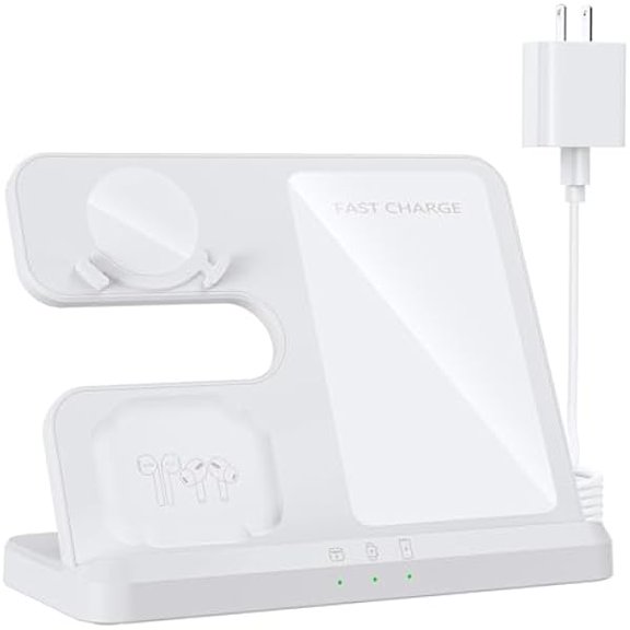 FU1999Wireless Charger for Samsung, 3 in 1 Charging Station for Samsung Devices and Android, LED Indicator, White(2025 US Version)