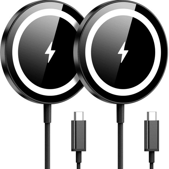 FU1999for Apple Mag-Safe Charger 2 Pack, Magnetic Wireless Charger for iPhone 16 15 14 13 12 Pro Max Plus mini, 15W Fast Charging Pad, for Airpods 4/3/2/Pro, Strong Magnet, Black