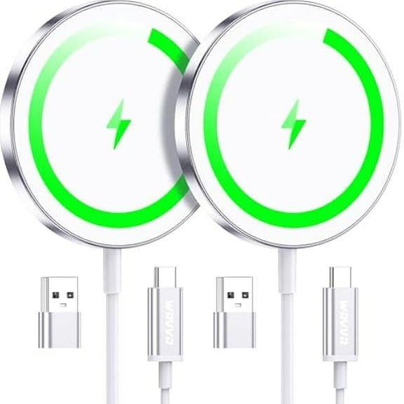 FU1999for Apple Mag-Safe Charger 2 Pack, Magnetic Wireless Charger for iPhone 16 15 14 13 12 Pro Max Plus mini, 15W Fast Charging Pad, for Airpods 4/3/2/Pro, Strong Magnet, Green