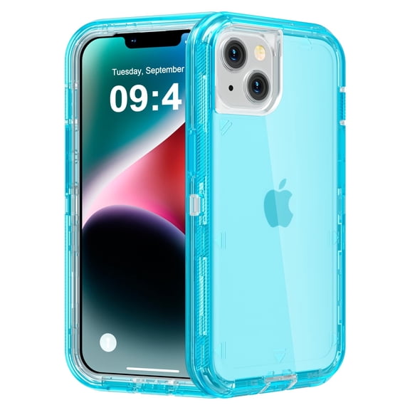 FU1999for iPhone 13 Case, Heavy Duty Shockproof Protection Phone Cases, Anti-Drop, Dual Layer Transparent Protective Cover Compatible with iPhone 13, 6.1 inch, Crystal Blue