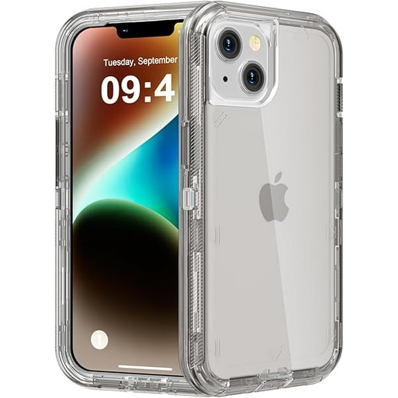 FU1999for iPhone 13 Case, Heavy Duty Shockproof Protection Phone Cases, Anti-Drop, Dual Layer Transparent Protective Cover Compatible with iPhone 13, 6.1 inch, Crystal Gray
