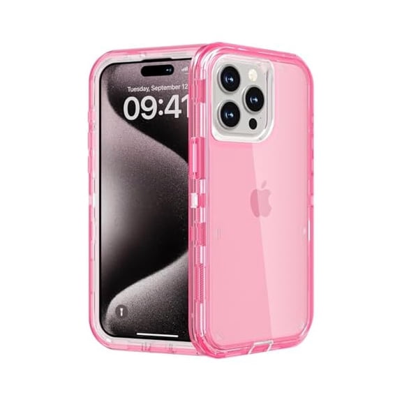FU1999for iPhone 15 Pro Case, Heavy Duty Shockproof Protection Phone Cases, Anti-Drop,Durable Dual Layer Transparent Protective Cover Compatible with iPhone 15 Pro, 6.1 inch, Crystal Pink