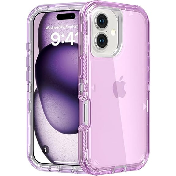 FU1999for iPhone 16 Case, Heavy Duty Shockproof Protection Phone Cases, Anti-Drop, Dual Layer Transparent Protective Cover Compatible with iPhone 16, 6.1 inch,Crystal Purple