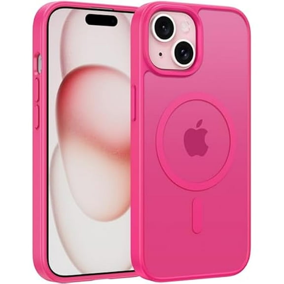 FU2046 for iPhone 15 Case: for iPhone 14 & iPhone 13 Case | Magnetic Frosted Translucent Slim Shockproof Cell Phone Cover | Military Grade Protection Drop Proof Tough Protective Cases - Rose Red