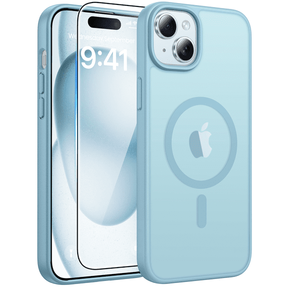 FU2057 for iPhone 15 Case: for iPhone 14 & iPhone 13 Case | Magnetic Frosted Translucent Slim Shockproof Cell Phone Cover | Military Grade Protection Drop Proof Tough Protective Cases - Teal
