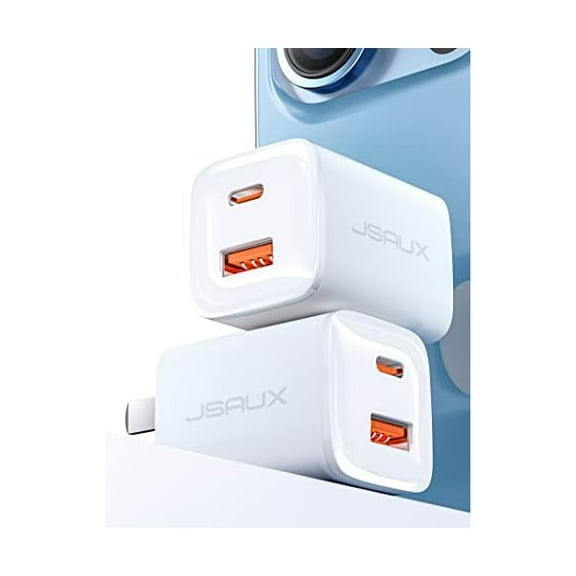 FU2151USB C Wall Charger, 2-Pack 20W Dual Port Fast Charging Block, iPhone 16 Charger USB Type Block Foldable Plug Adapter for iPhone 16 15 14 13 12 Pro Max, Apple Watch, iPad Pro, Samsung