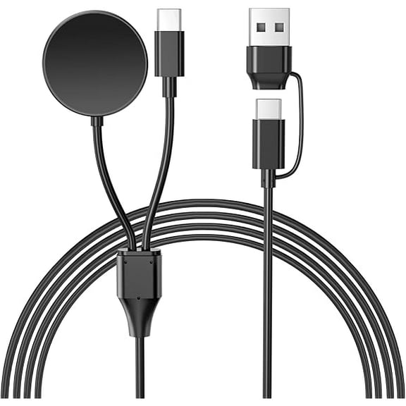 FU2186for Samsung Galaxy Watch Charger, 2 in 2 Cable Charger for Galaxy Watch 7 Ultra 6 Classic 5 Pro 4 3, USB C Travel Charging Cable for Galaxy S25 Ultra/S24/S23/S22/S21 and Buds, Black