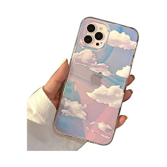 FU1999 Compact Case for iPhone 16 Pro Holographic Cloud Design,Cute Trendy Soft Slim TPU Shockproof Protective Phone Cases Cover for Women Girls Aesthetic Glitter