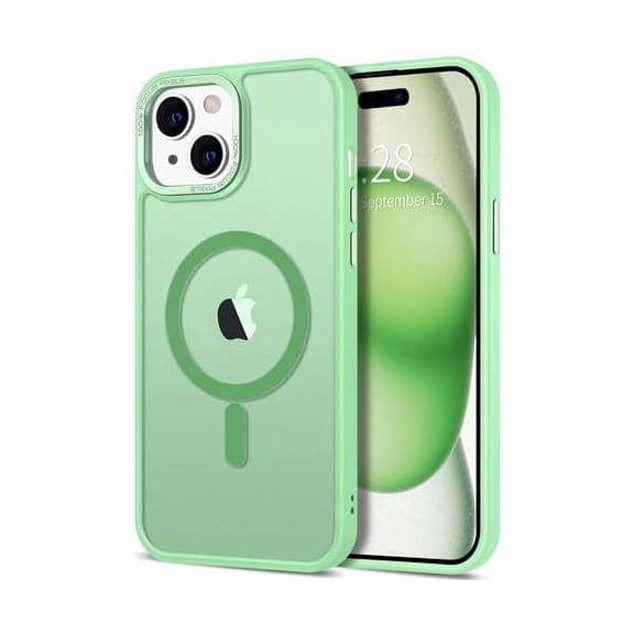 FU2271 Case for iPhone 15 Case Magnetic Translucent Matte Phone Cases 6.1" [Compatible with MagSafe] Thin Slim Fit Shockproof Bumper Hard Protective Cover for Women Men Girls, Light Green