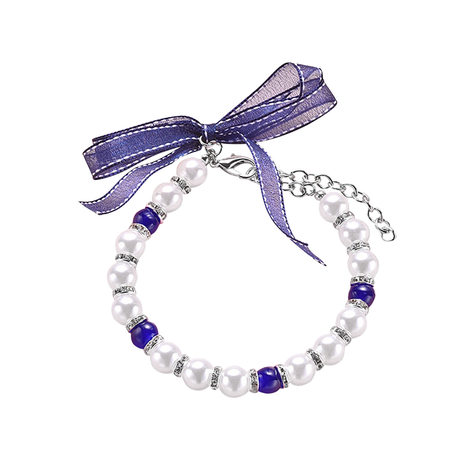 FUAIOKT Pearl Bow Dog Collar Pet Dog Chain Cat Collar Adjustable Dog