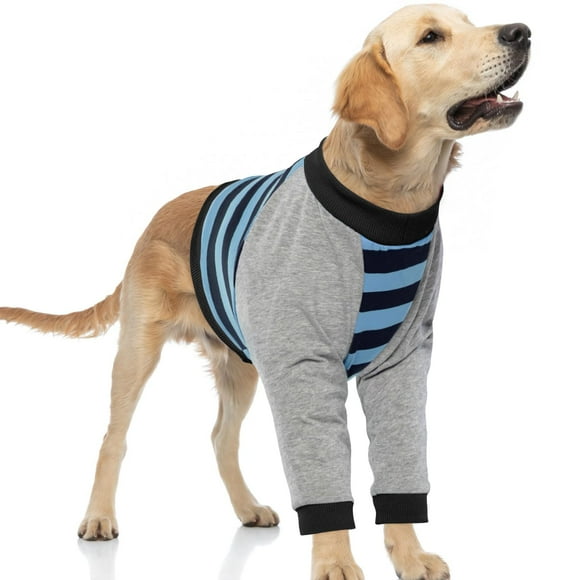FUAMEY Dog Recovery Sleeve with Elbow Protector,Dogs Shirt Stop Licking Joints,Pet Long Sleeve Suit Protecting Dog's Front Leg Arm Wounds Cover Skin Conditions Blue Stripe XL C97