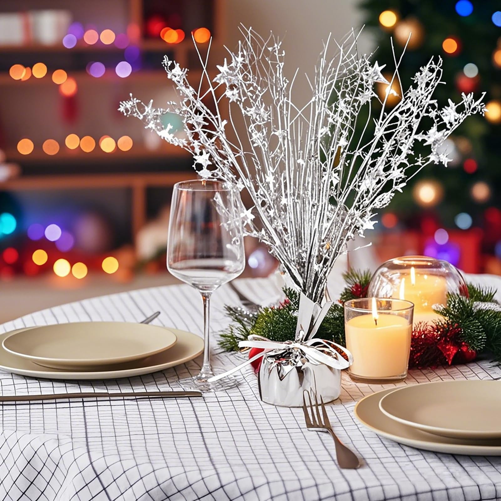 Metallic Snowflake Foil Spray Centerpieces - Blue & Silver Christmas Table Decorations (6 Pack)