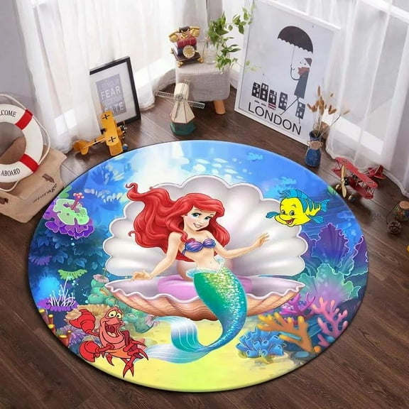 FUBUKED Princess Mermaid Rug Ultra Soft Cartoon Rugs for Bedroom Bathroom Home Living Room Cute Theme Doormat velvet round Carpets Floor Sofa Mat