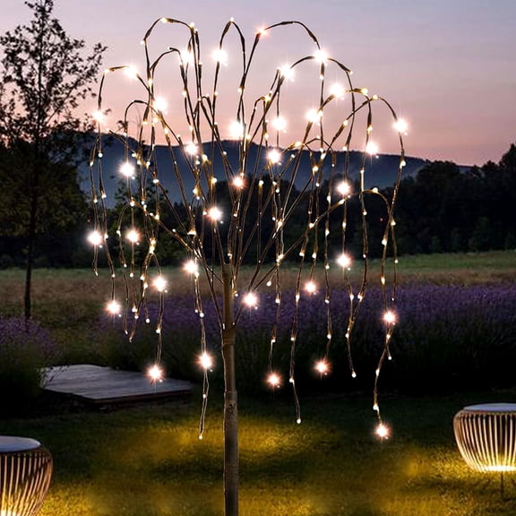 FUCHSUN 4.6 FT 200 LED Solar Lighted Willow Tree Outdoor, Light Up Weeping Willow Tree Garden Pathway Lights, Outside Decor Home Patio Yard Party Wedding Decorations (Warm White)