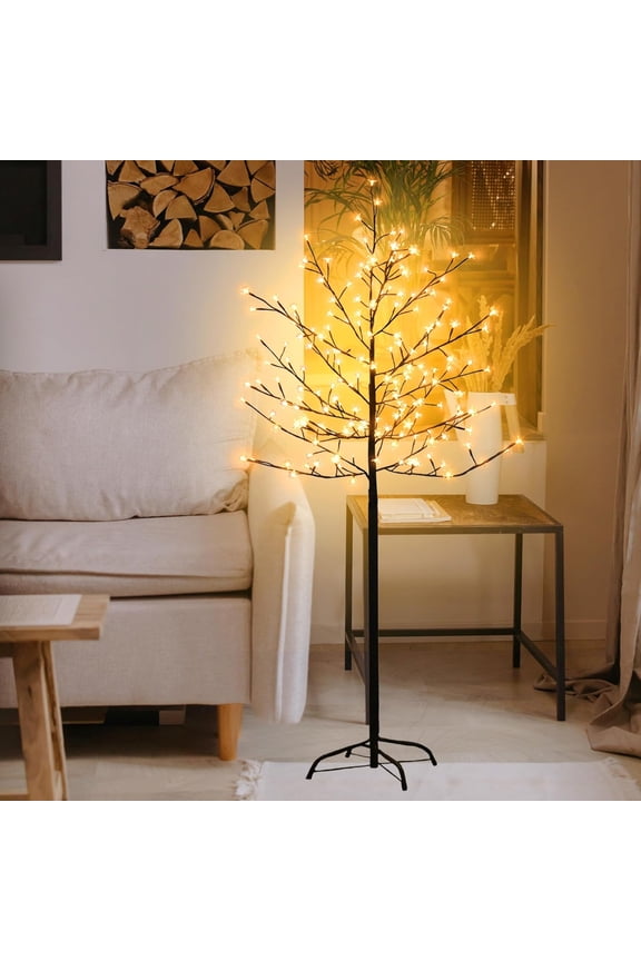 6 FT Cherry Blossom Tree Light, 200 LED Lighted Artificial Tree with 8 Lighting Modes for Home Indoor Outdoor Decoration (Warm White)