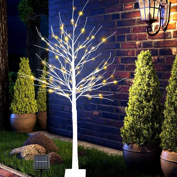 FUCHSUN 6FT 128 LED Solar Lighted Birch Tree Outdoor, Artificial Tree Lights Light up Twig Lamp Outside Decoration, Patio Garden Wedding Christmas Home Decor, 2 Modes, Warm White