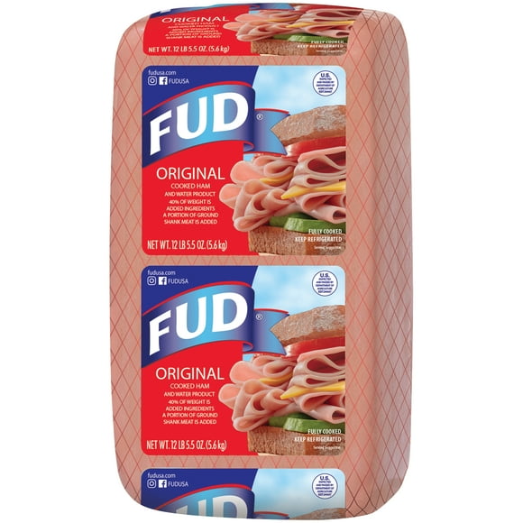 FUD Original Deli Sliced Cooked Pork Ham -12.34lbs Vacuum-Bagged Plastic Pack, Serving Size 1 Slice (56g)