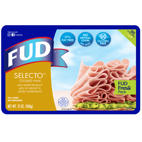 FUD Sliced Selecto Ham 12 oz Resealable Refrigerated Packaging, Ready to Eat, Ham Lunch Meat