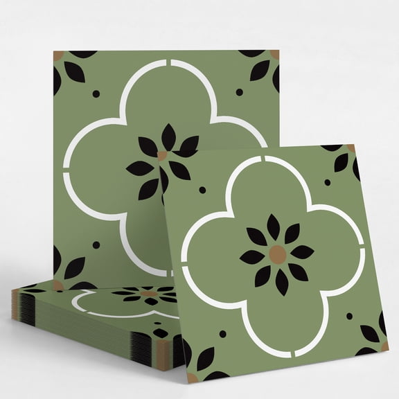 FUDAKUNA 10 Pcs Matte Finish Peel and Stick Tile Stickers Wall Decals Green Floral Pattern 7.87x7.87 Inch, Non Slip Frosted Floor Marble Wood Tiles Sticker