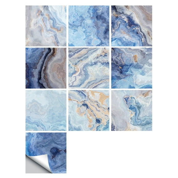 FUDAKUNA 10 Sheet Marbling Tile Sticker Self-Adhesive Removable Waterproof Backsplash Tiles Decals 5.9"x5.9"