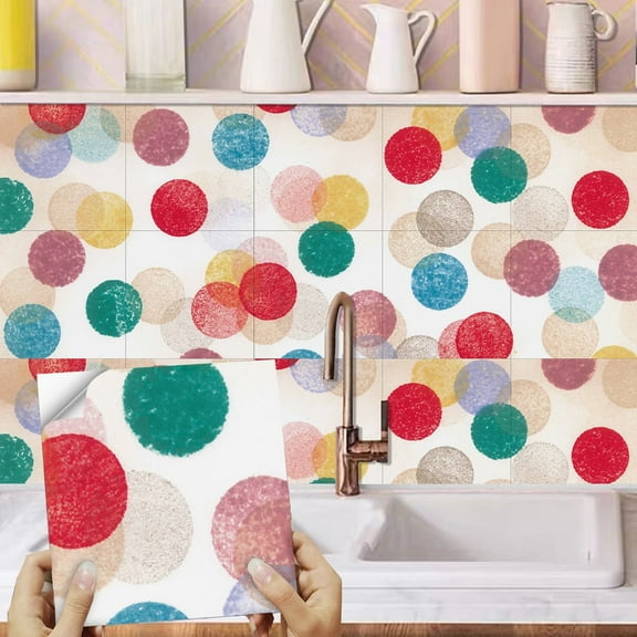 FUDAKUNA 10Pcs Tile Transfer Wall Sticker 7.87"x7.87" Removable Waterproof Vinyl Peel and Stick Backsplash Colorful Tiles