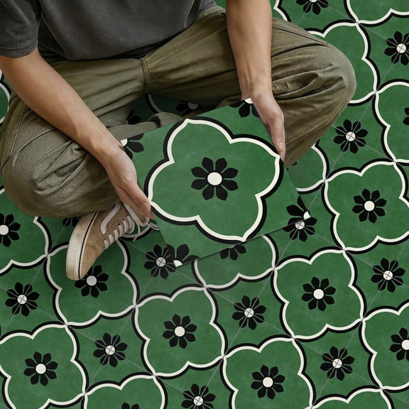 FUDAKUNA 12 Pcs Green Peel and Stick Waterproof Tiles Stickers Wall Decals 7.87" x 7.87" Non Slip Frosted Floor Sticker Self Adhesive Backsplash
