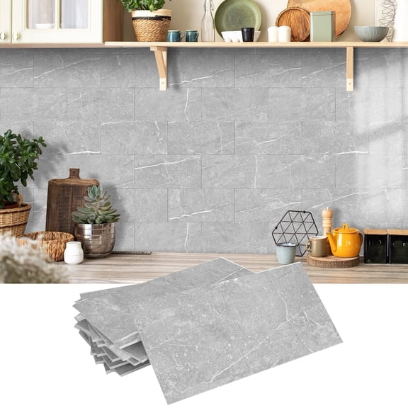 FUDAKUNA 16 Pcs Peel and Stick Backsplash Tile Stickers 8x4 Inches, Thickened PE Foam Gray Marbling Self-Adhesive Waterproof Kitchen Wall Decor