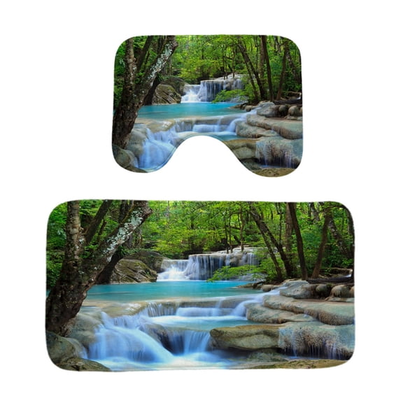 FUDAKUNA 2 Piece Set Soft Bathroom Rugs Absorbent Non-Slip Backing Mat Waterfall Pattern Toilet Mats Memory Foam Rug