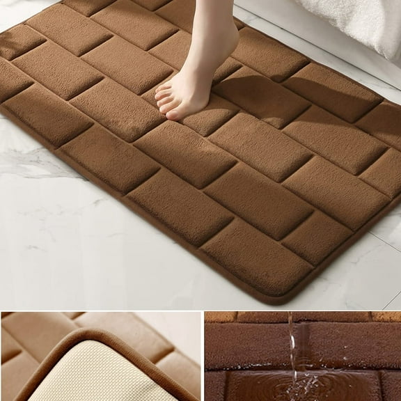 FUDAKUNA 3D Brick Bath Rugs, 16" x 24", Brown Memory Foam, Water Absorbent Non Slip, Machine Washable