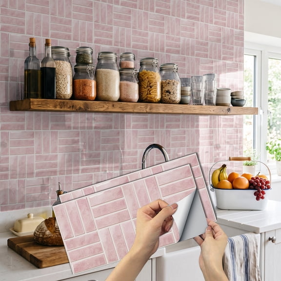 FUDAKUNA 6 Pcs Waterproof Peel and Stick Tile Stickers Wall Decals 11.81"x5.91" Geometric Marble Mosaic Pattern Vinyl Backsplash